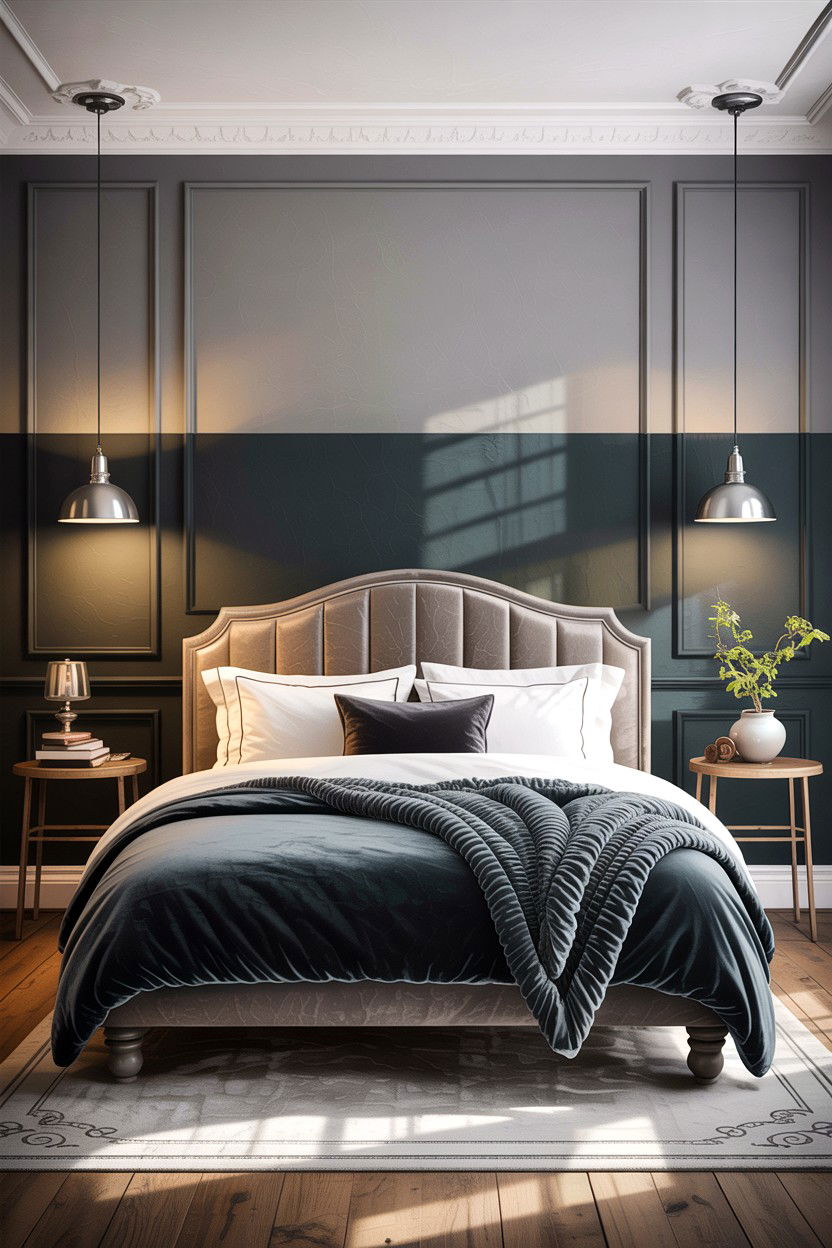 Charcoal grey half wall bedroom - 30 bedroom half painted walls