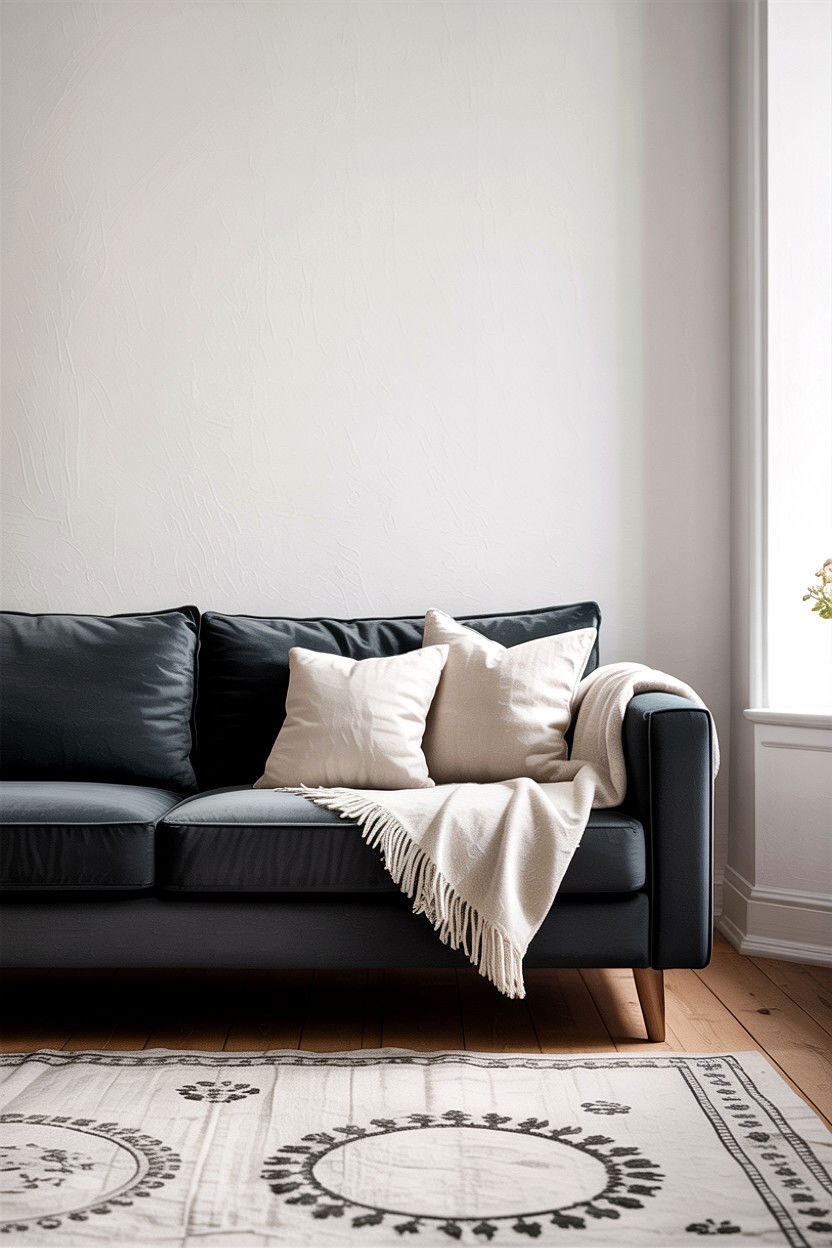 Charcoal grey sofa - 30 scandinavian black living room ideas