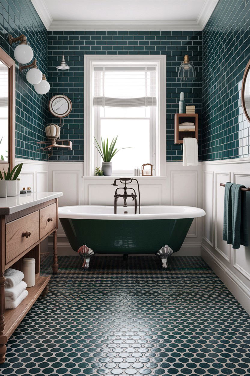 Charcoal grout penny tile - 30 colored grout bathroom ideas