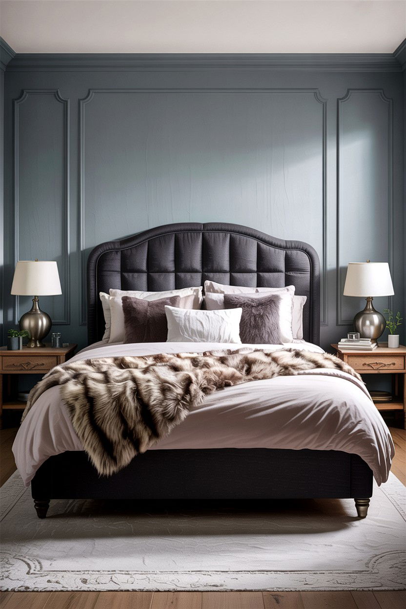 Charcoal linen headboard - 30 bedroom linen headboards