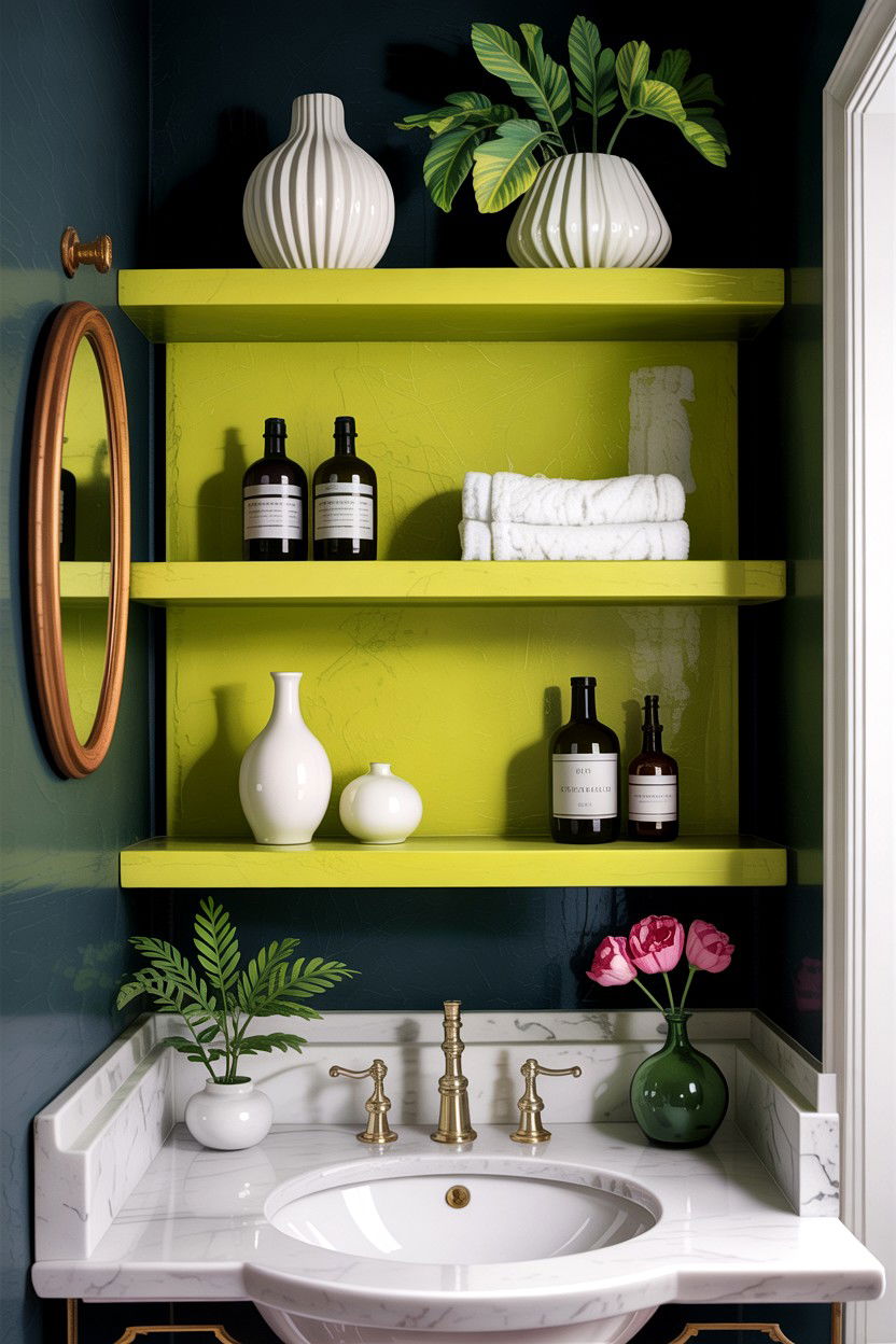 Chartreuse green bathroom shelf - 30 green bathroom ideas