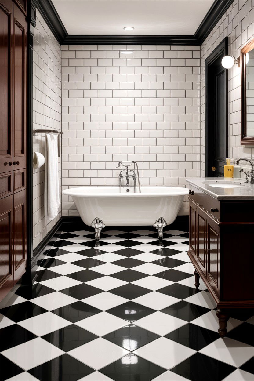 Checkerboard Tile Bathroom Floor - 30 alcove tub ideas