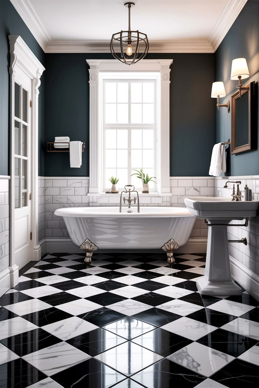 Checkerboard bathroom floor - 30 colonial bathroom ideas