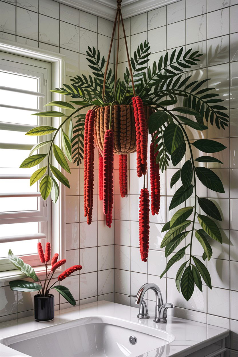 Chenille plant bathroom - 30 hanging plants for bathroom ideas