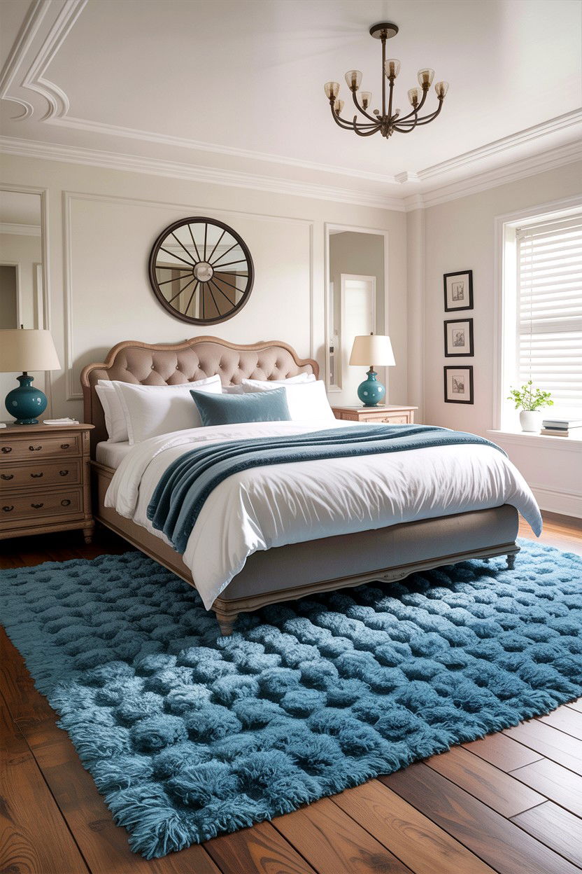 Chenille rug - 30 cozy texture bedroom ideas