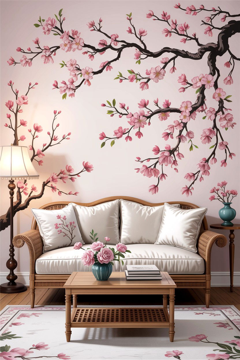 Cherry Blossom Interior - 30 floral themed living room ideas