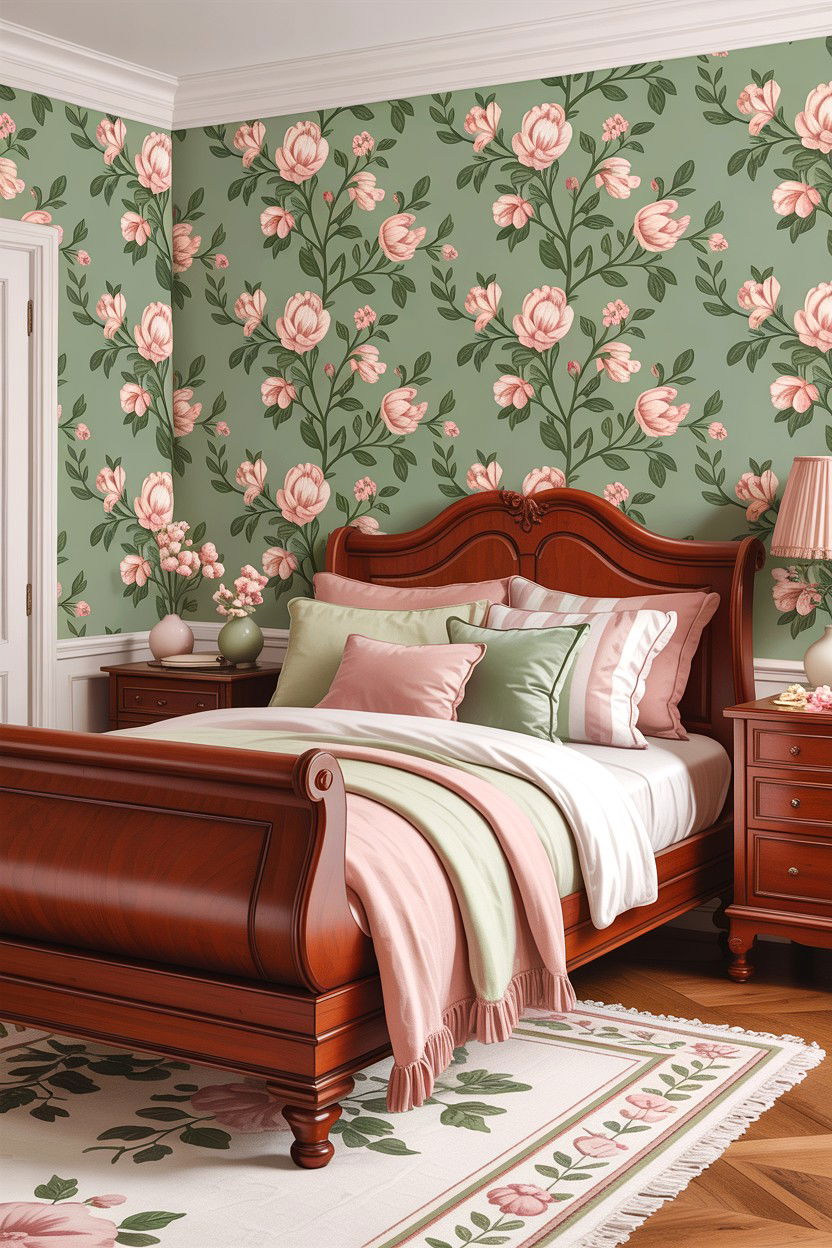 Cherry Furniture With Floral Wallpaper - 30 bedroom cherry furniture ideas