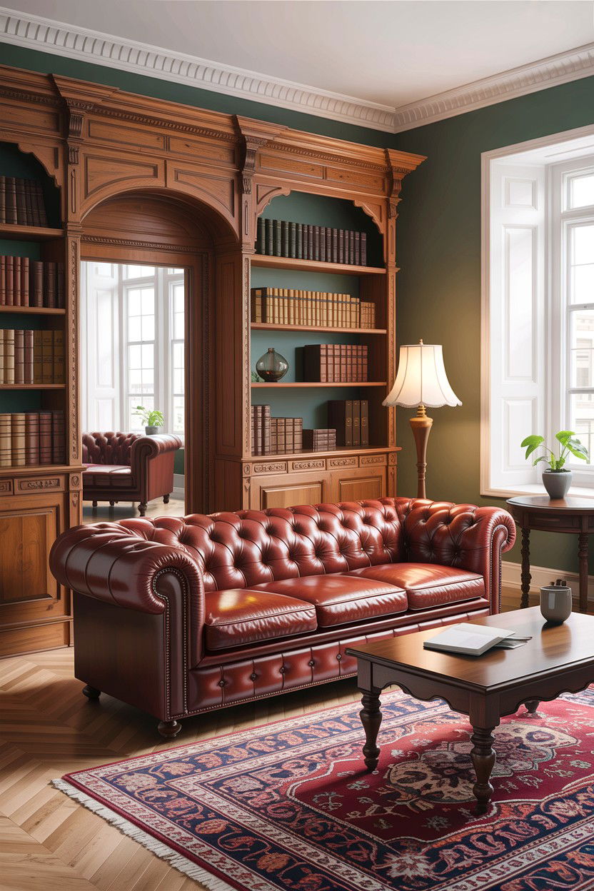 Chesterfield leather sofa - 30 living room antique furniture ideas