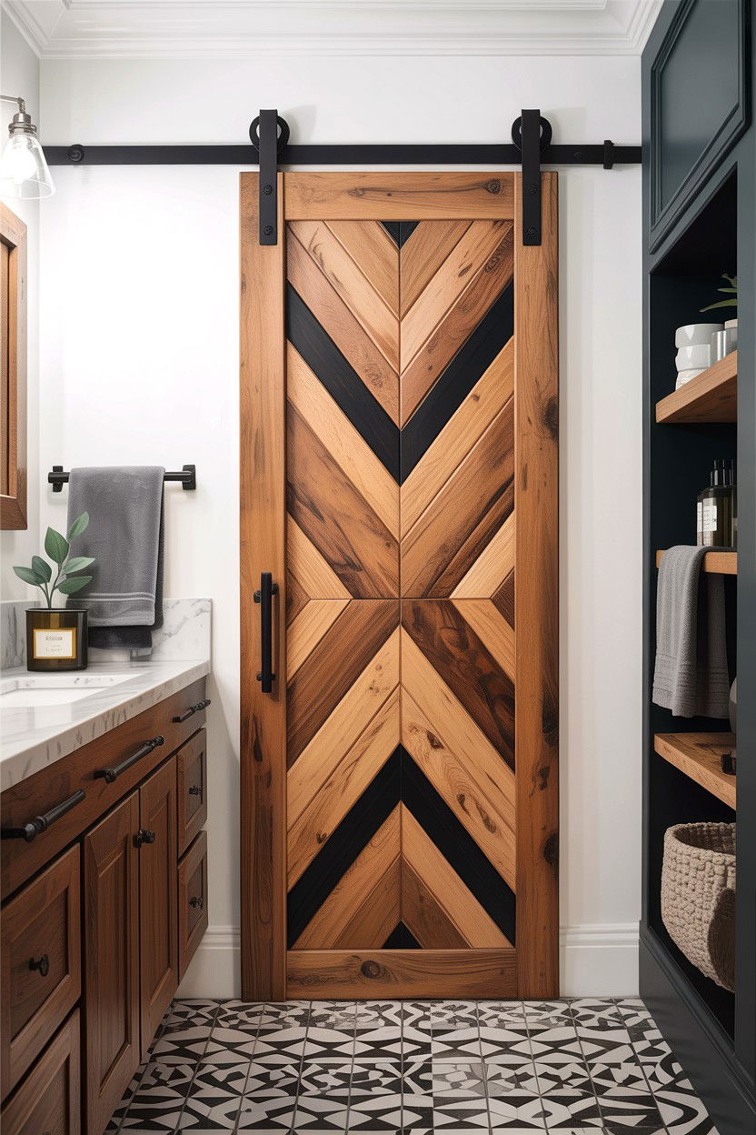 Chevron barn door - 30 bathroom barn door ideas