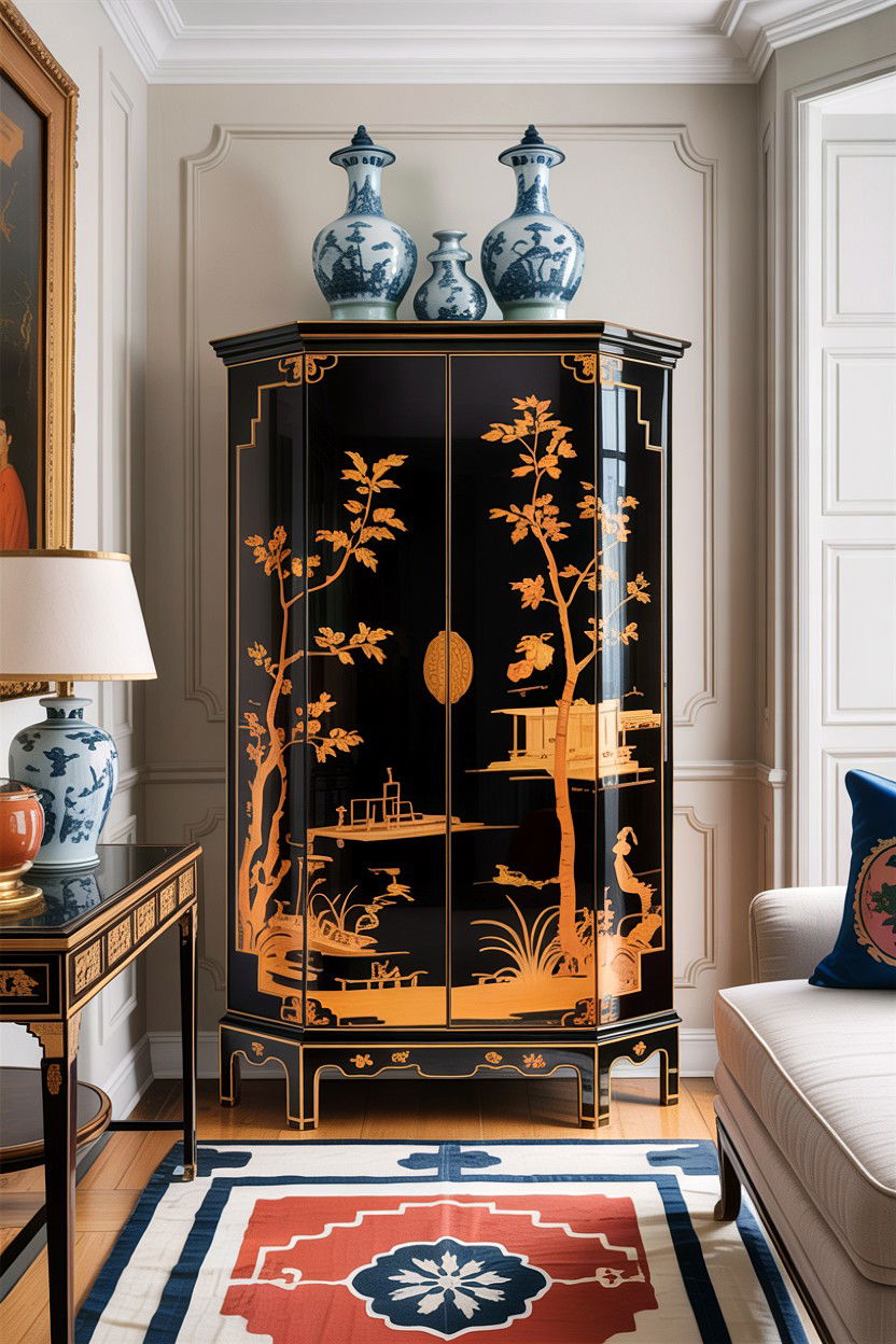 Chinoiserie display cabinet - 30 living room antique furniture ideas
