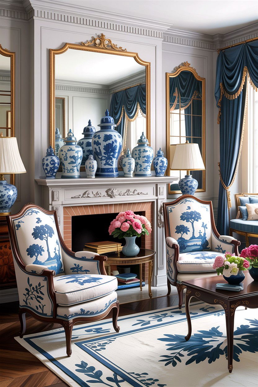 Chinoiserie living room - 30 blue and white living room ideas