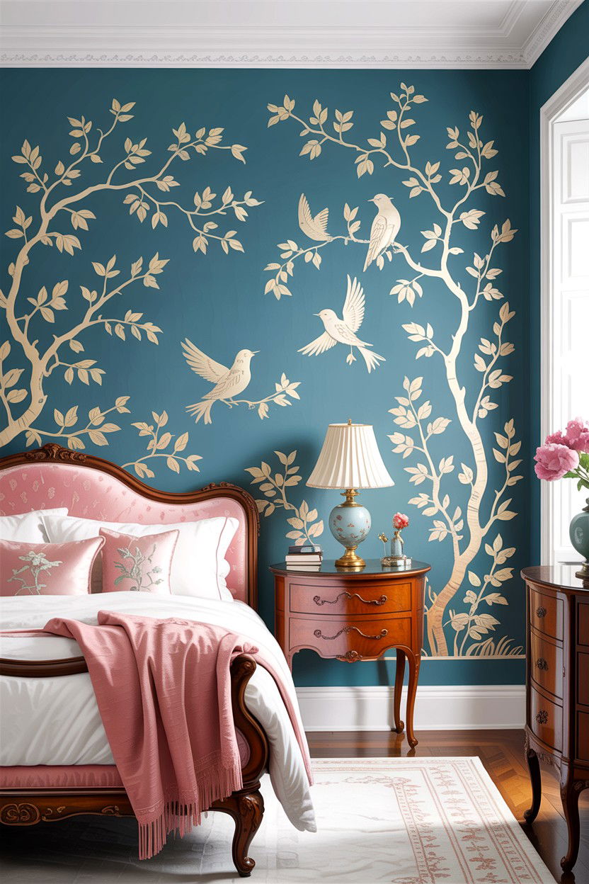 Chinoiserie wall stencil - 30 bedroom wall stencils