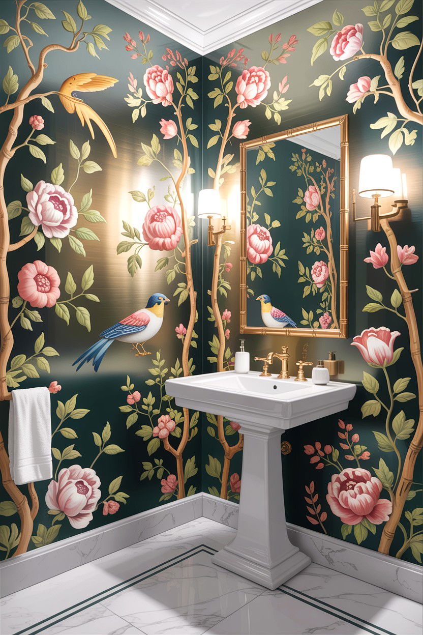 Chinoiserie wallpaper bathroom - 30 Hollywood regency bathroom ideas