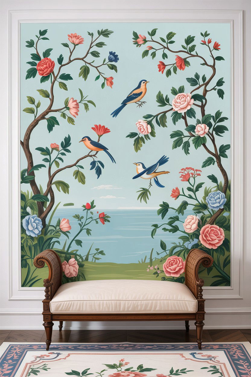 Chinoiserie wallpaper panel - 30 bedroom accent wall wallpapers