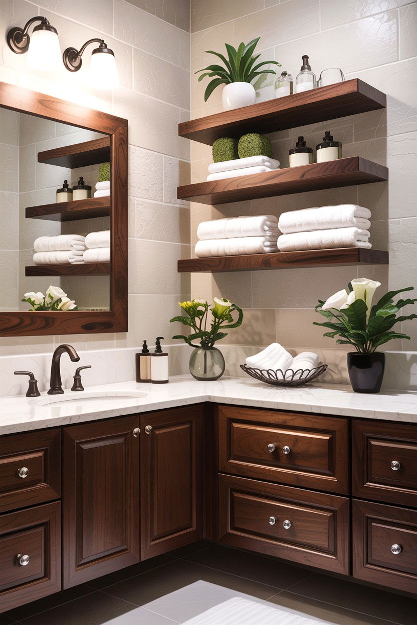 Chocolate brown bathroom shelving - 30 chocolate brown bathroom ideas