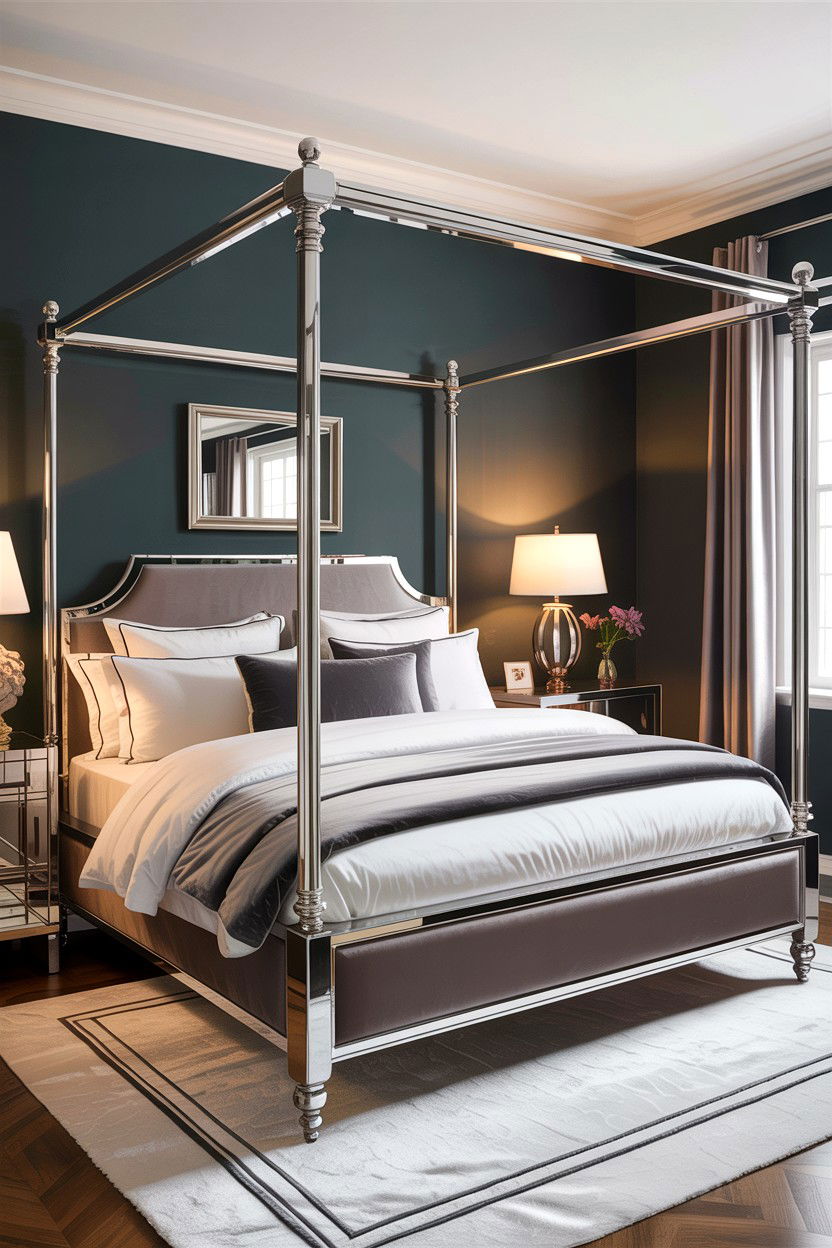 Chrome Bed Frame - 30 chrome accent bedroom ideas