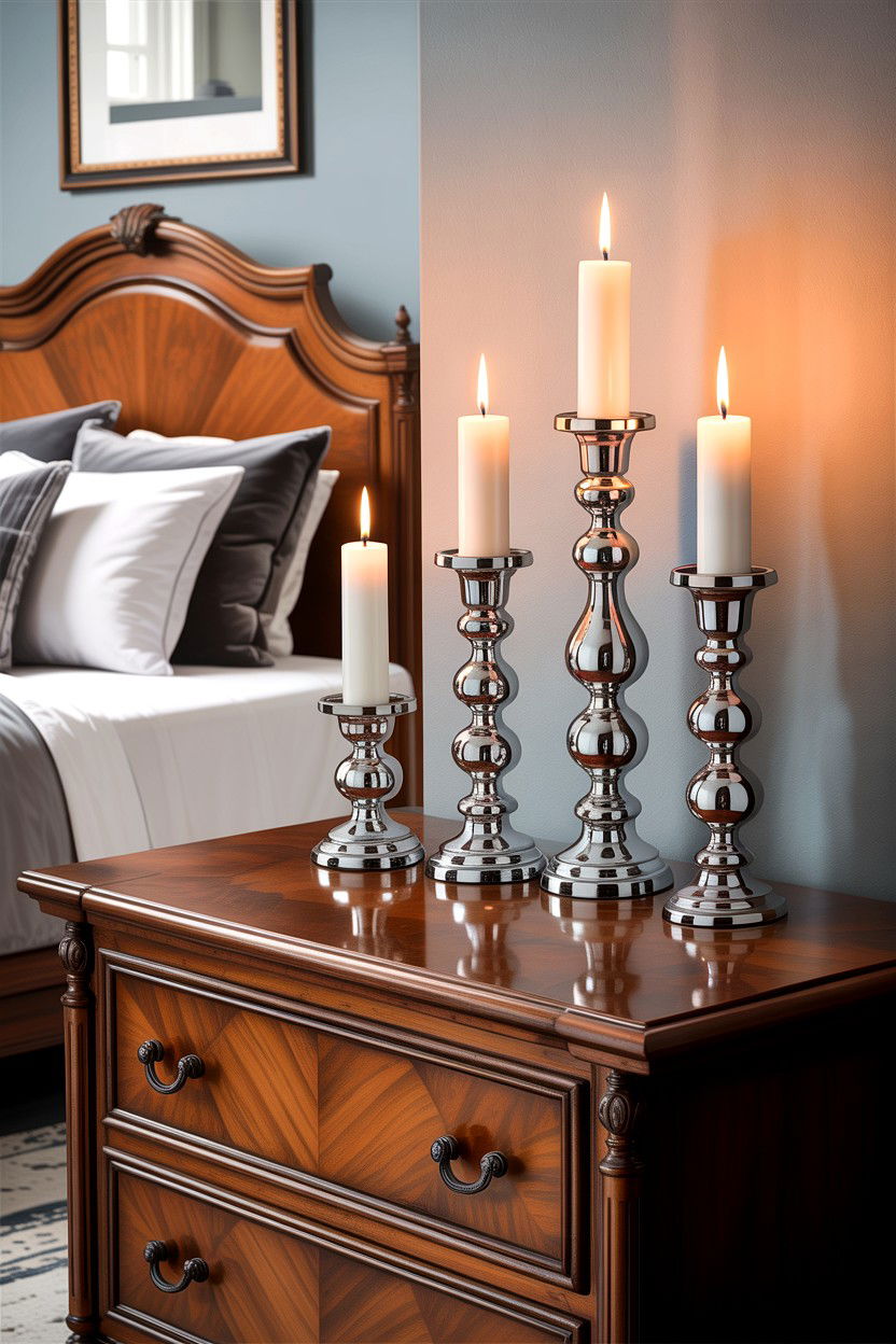 Chrome Candle Holder - 30 chrome accent bedroom ideas