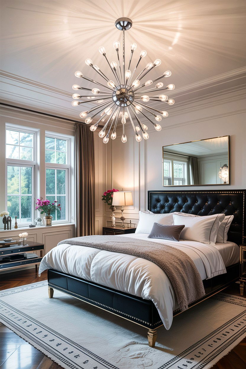 Chrome Chandelier - 30 chrome accent bedroom ideas