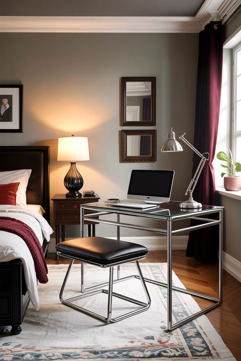Chrome Desk - 30 chrome accent bedroom ideas