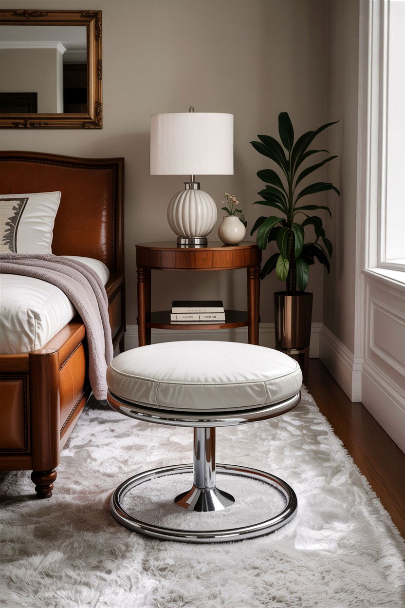 Chrome Ottoman - 30 chrome accent bedroom ideas