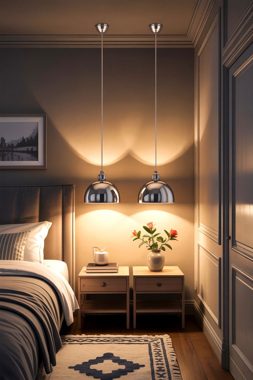 Chrome Pendant Light - 30 chrome accent bedroom ideas