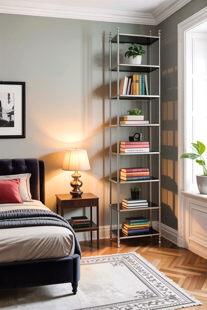 Chrome Shelving - 30 chrome accent bedroom ideas