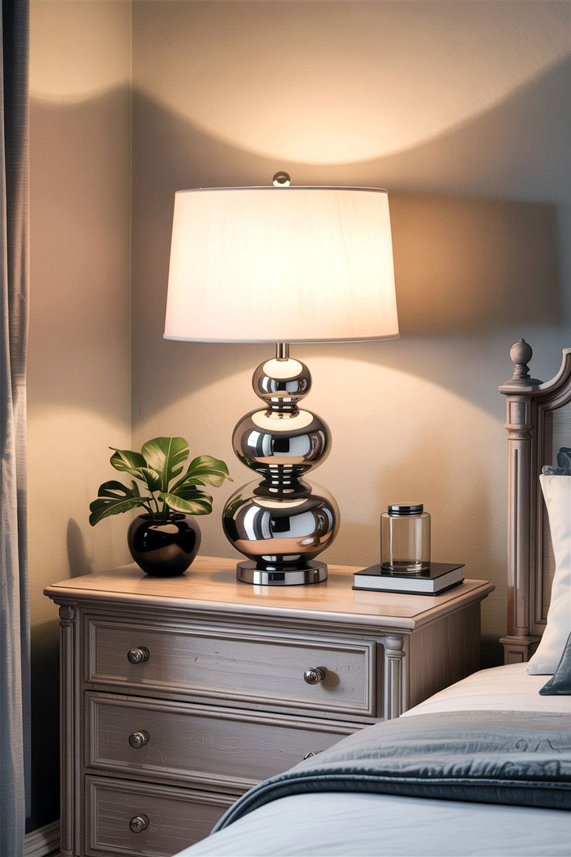 Chrome Table Lamp - 30 chrome accent bedroom ideas