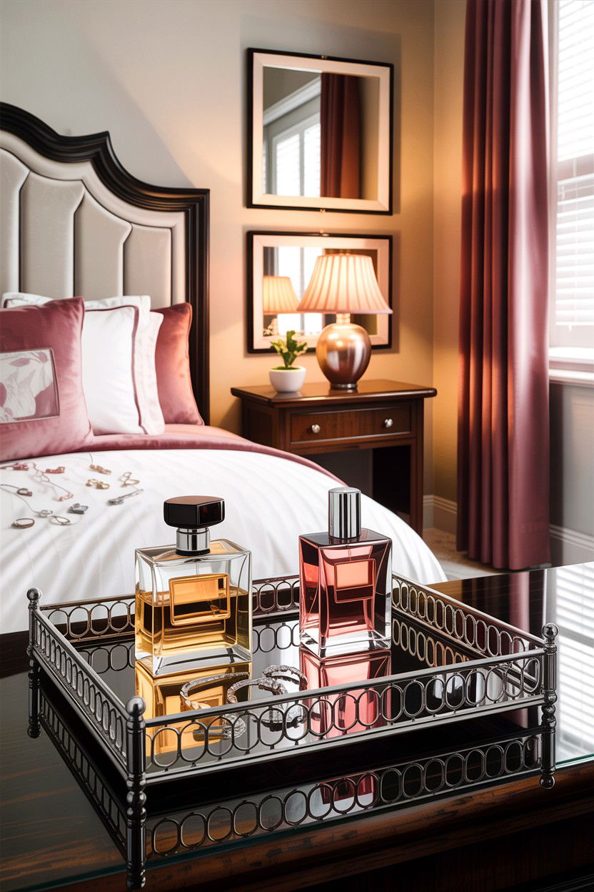 Chrome Tray - 30 chrome accent bedroom ideas