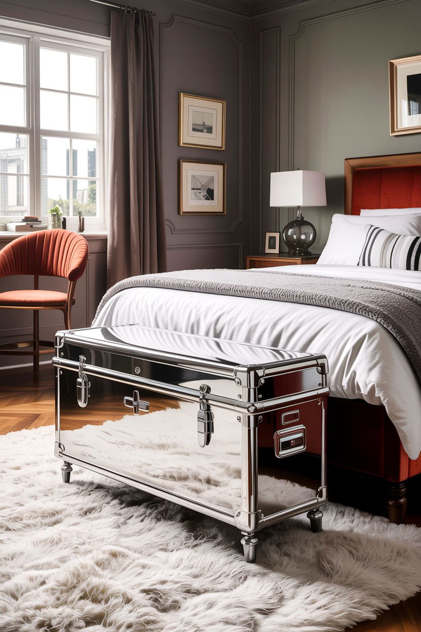 Chrome Trunk - 30 chrome accent bedroom ideas