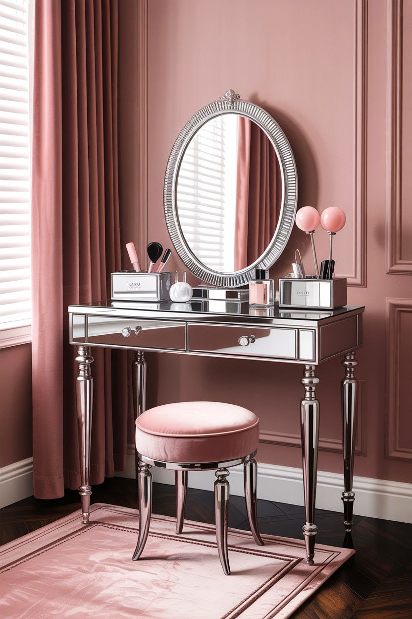 Chrome Vanity Table - 30 chrome accent bedroom ideas