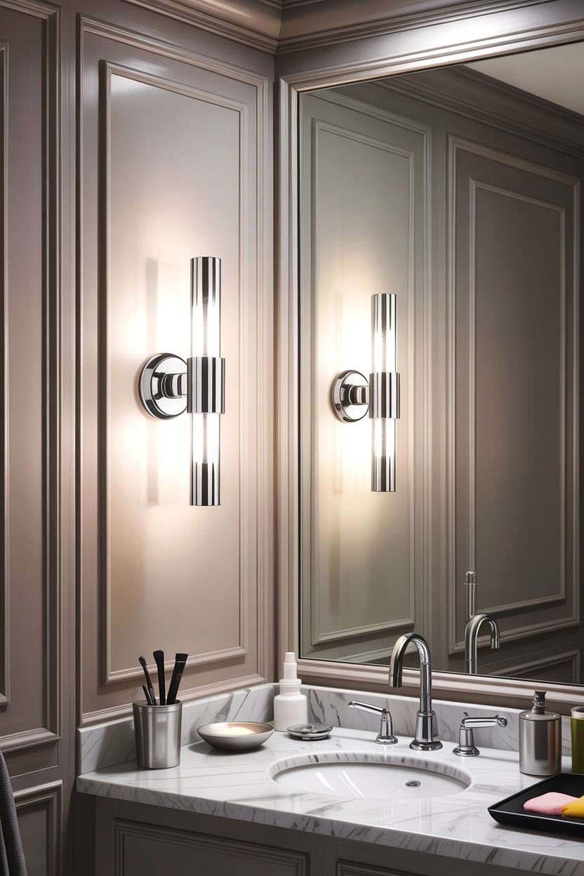 Chrome Wall Sconce - 30 chrome bathroom ideas