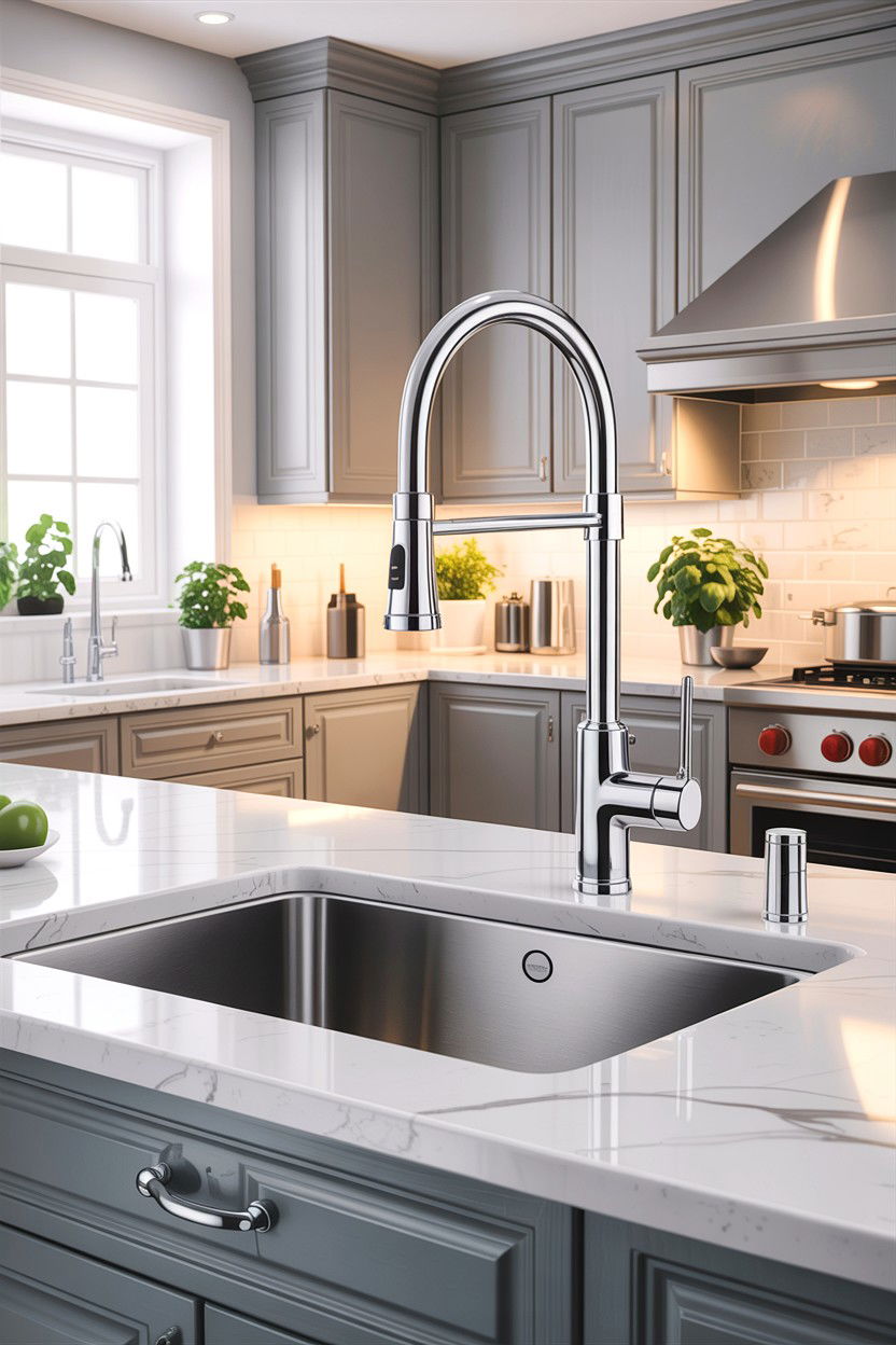 Chrome pull down kitchen faucet - 30 chrome faucet ideas