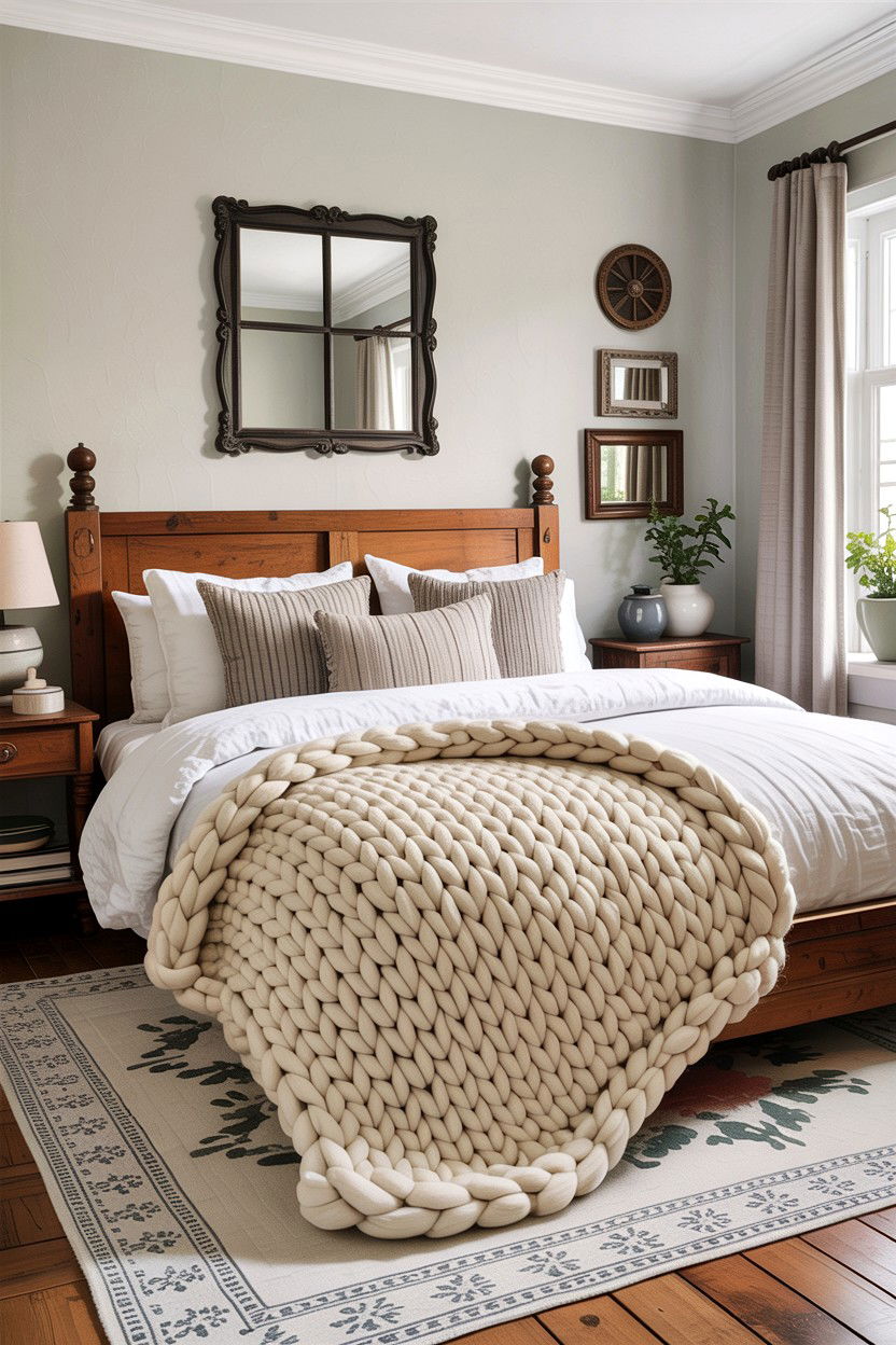 Chunky Knit Blanket - 30 farmhouse bedroom ideas