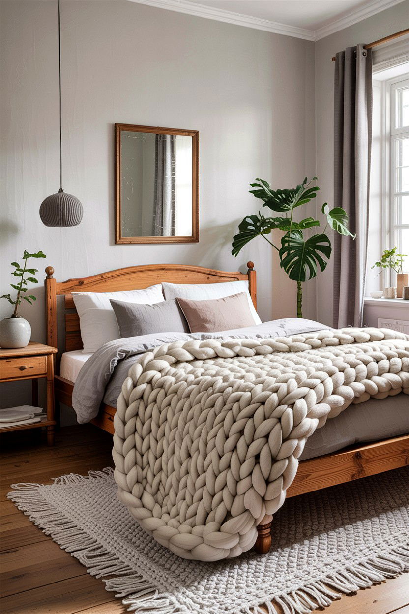 Chunky Knit Scandi Bedroom - 30 layered texture bedroom ideas