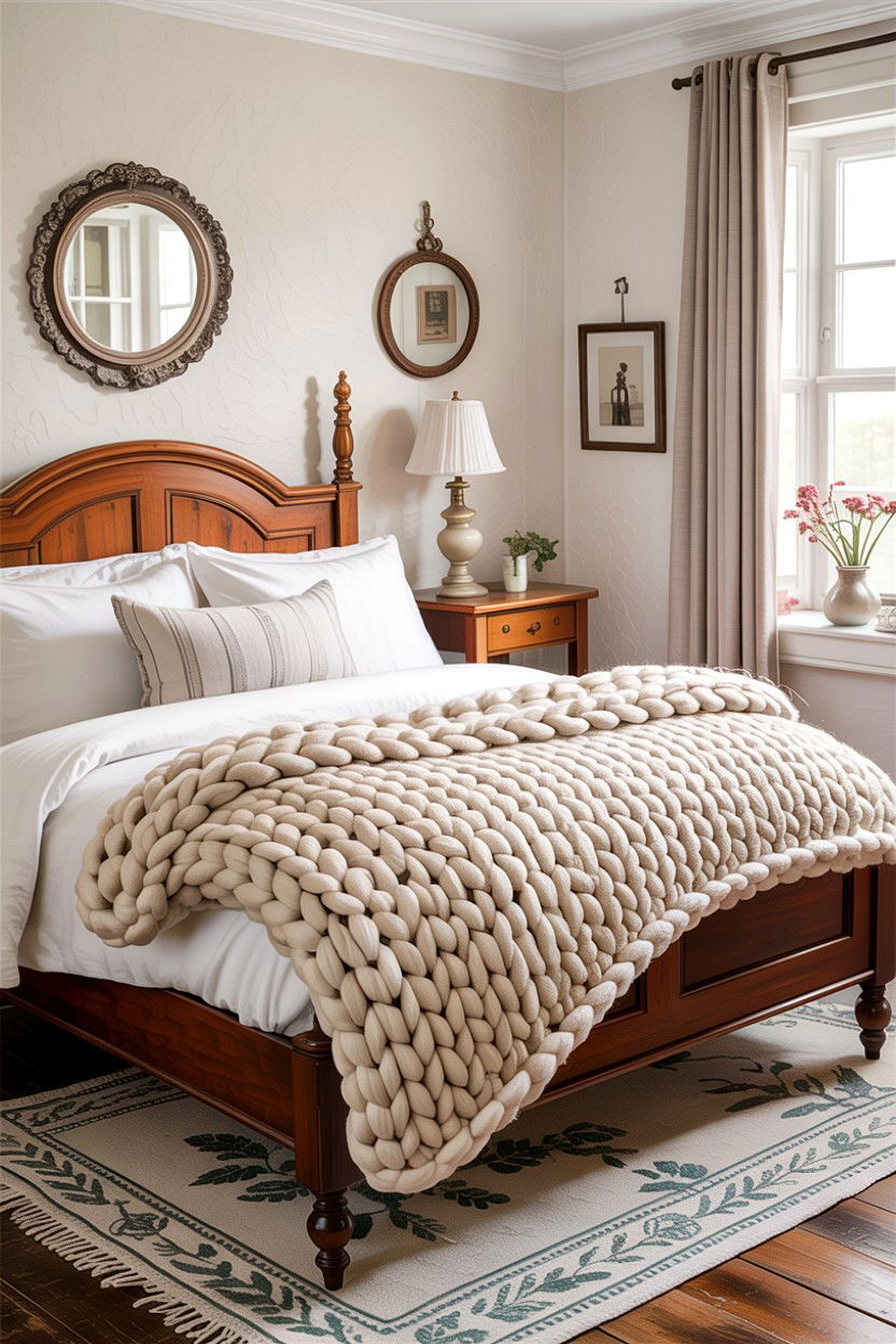 Chunky Knit Throw Blanket - 30 country house bedroom ideas