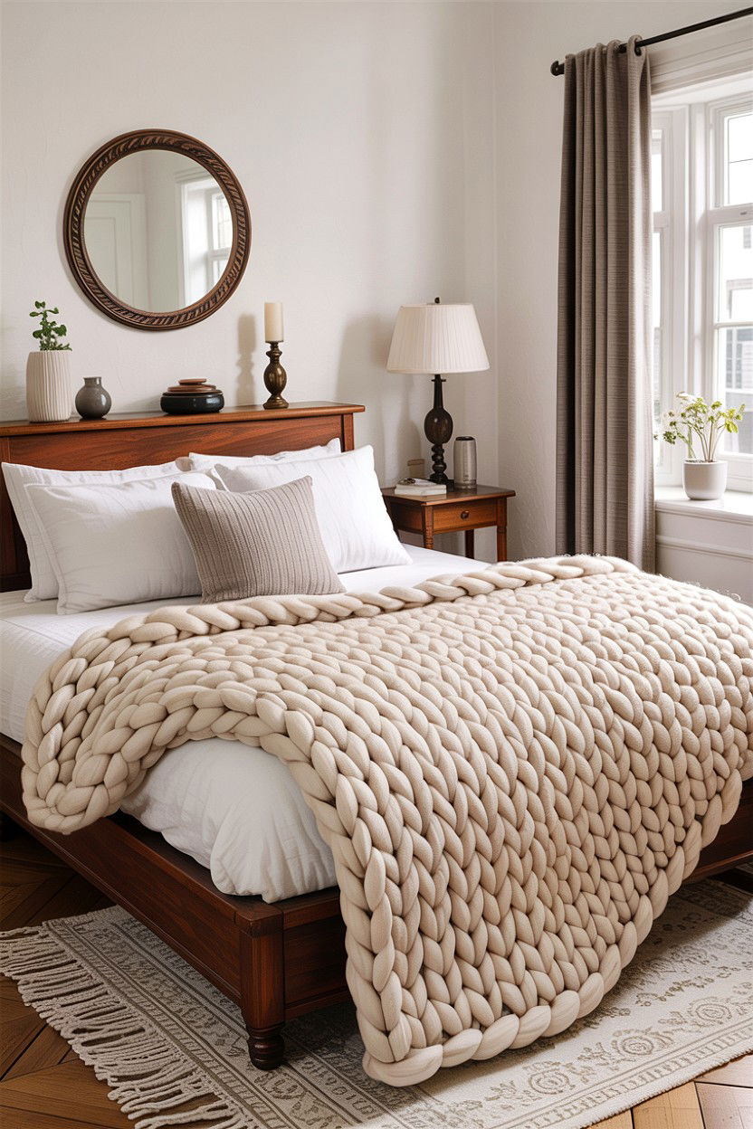 Chunky Knit Throw Blanket - 30 bedroom bedding ideas
