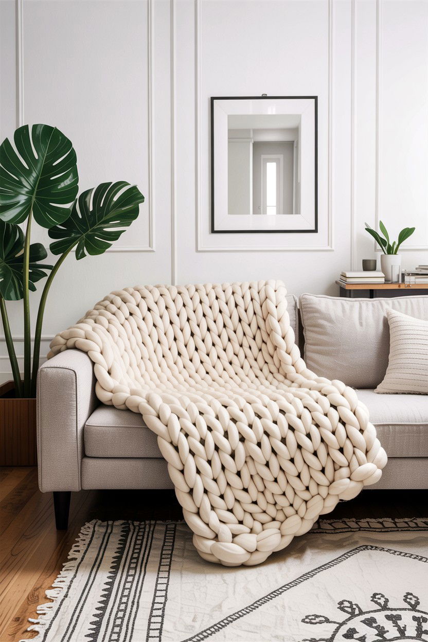 Chunky knit throw - 30 handcrafted living room ideas