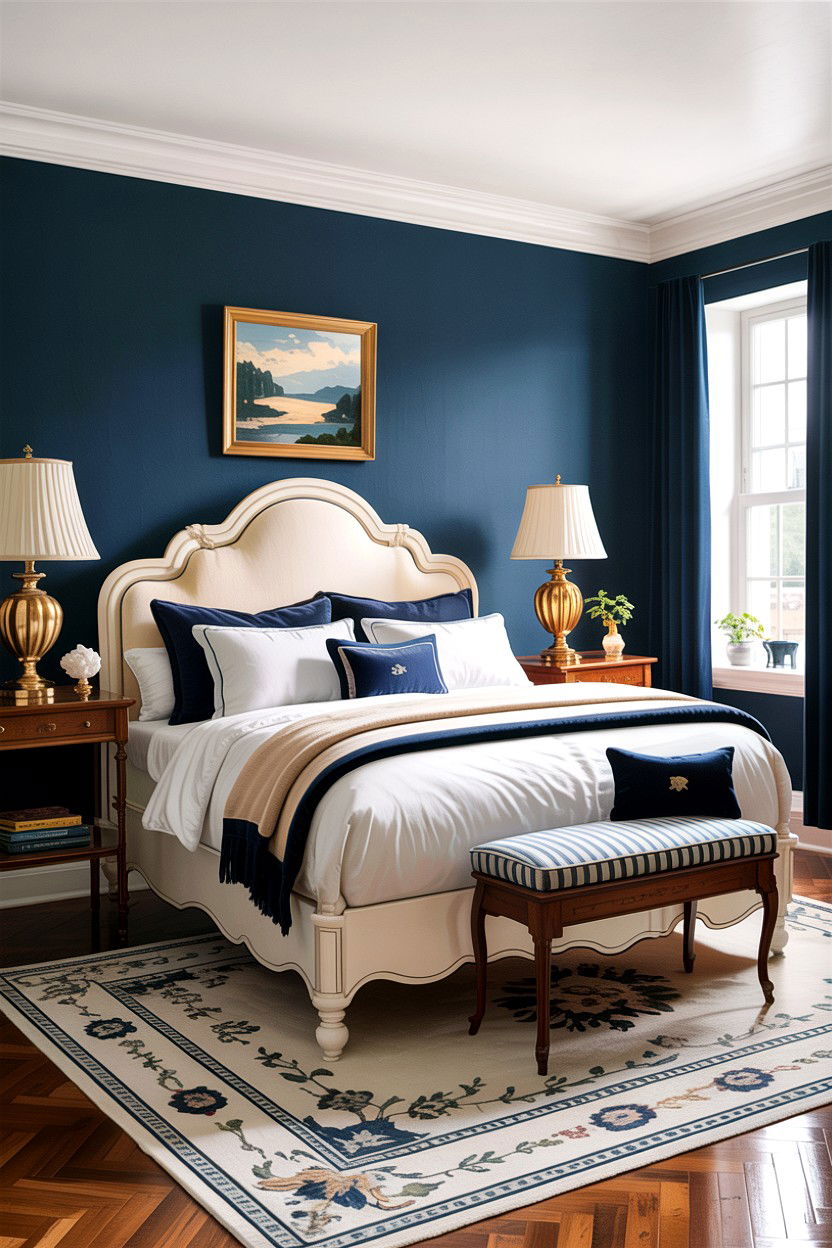 Classic Navy And Cream Bedroom - 30 traditional blue bedroom ideas