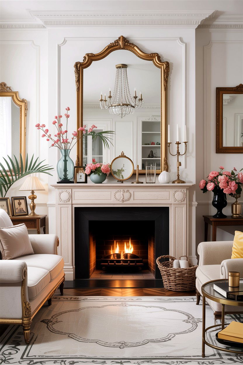 Classic White Living Room With Mirror Over Fireplace - 30 traditional white living room ideas