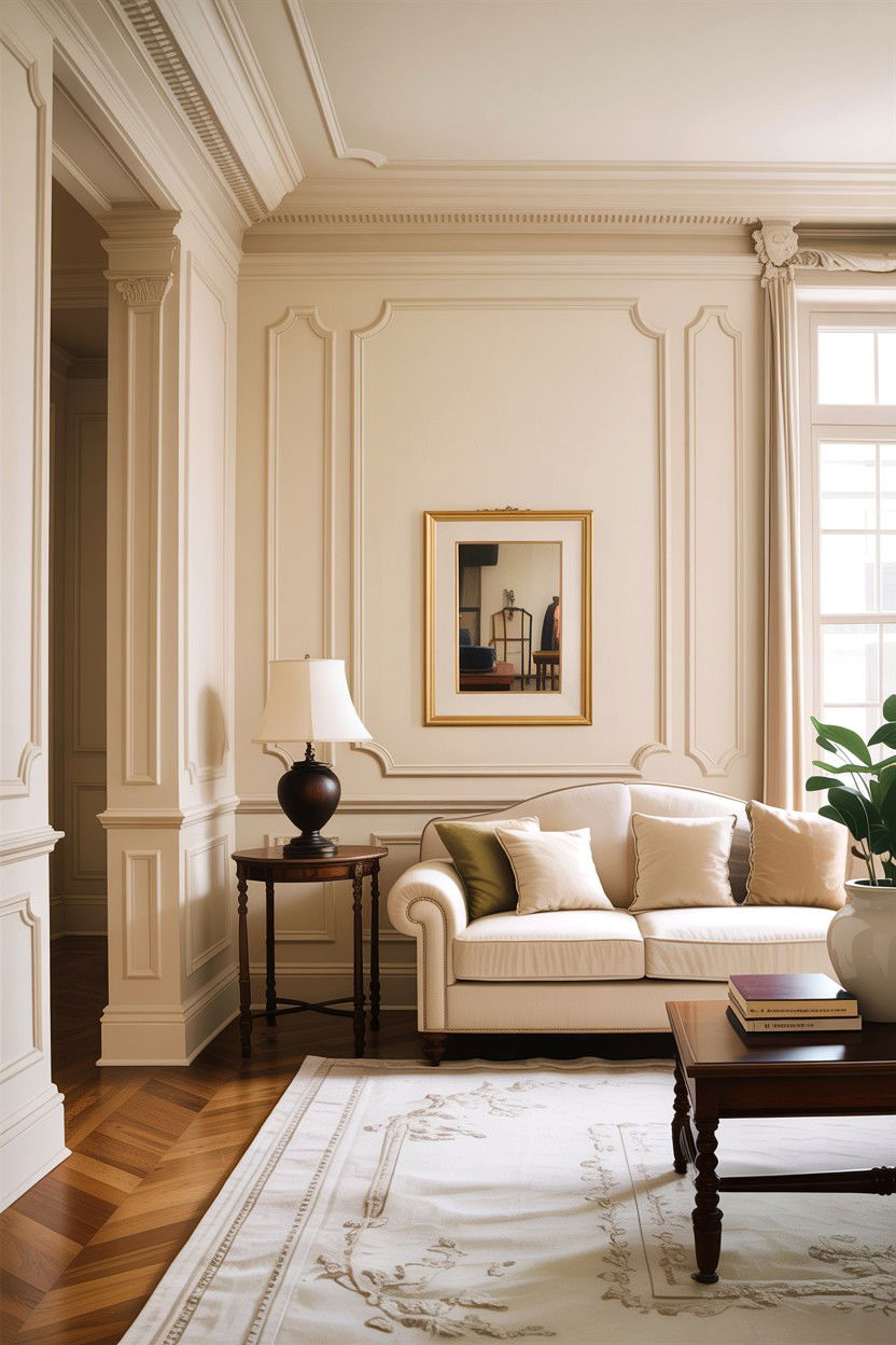 Classic cream living room with crown molding - 30 traditional cream living room ideas