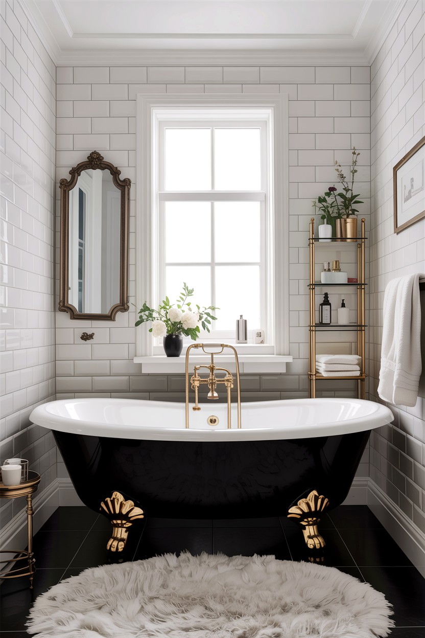 Clawfoot tub with gold feet - 30 Hollywood regency bathroom ideas