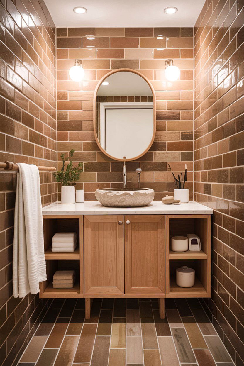 Clay subway tile bathroom - 30 colored subway tile bathroom ideas