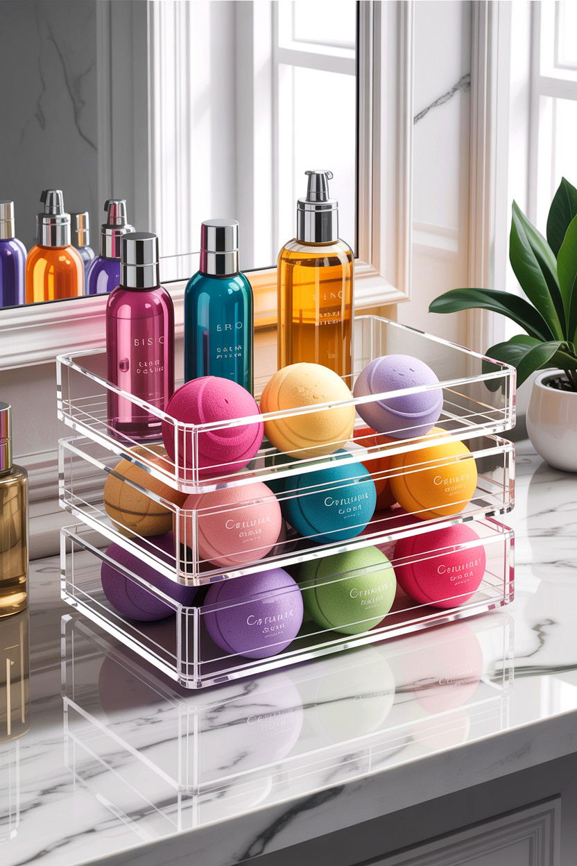 Clear acrylic vanity baskets - 30 bathroom basket storage ideas