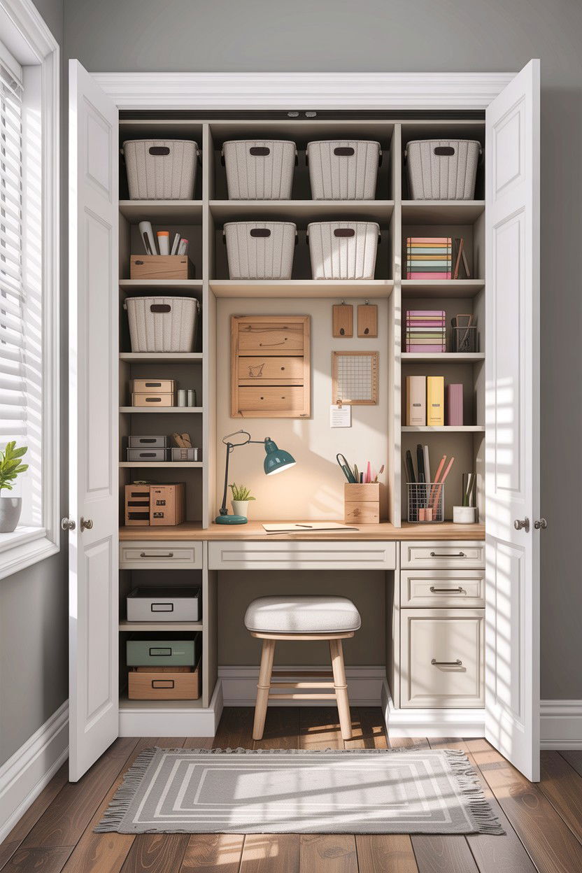 Closet craft room conversion - 30 bedroom craft corner ideas