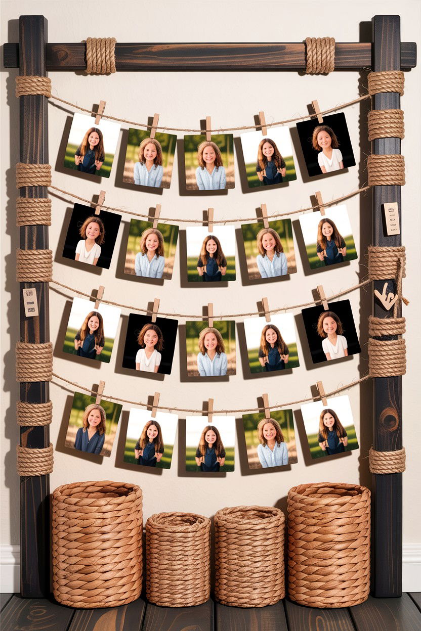 Clothesline Photo Display - 30 bedroom memory wall ideas