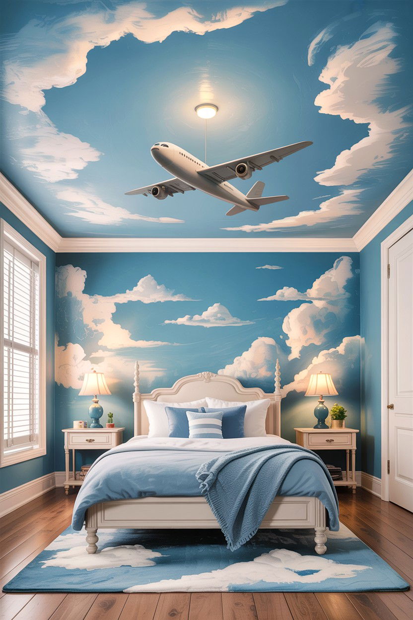 Cloud Ceiling Paint - 30 airplane bedroom ideas