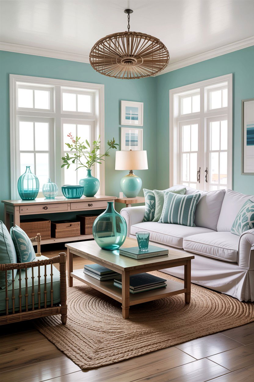 Coastal Aqua Living Room - 30 aqua living room ideas