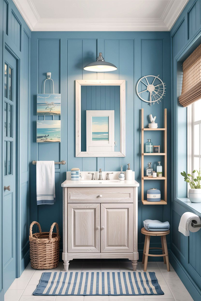 Coastal Blue Bathroom Paneling - 30 bathroom chair rail ideas