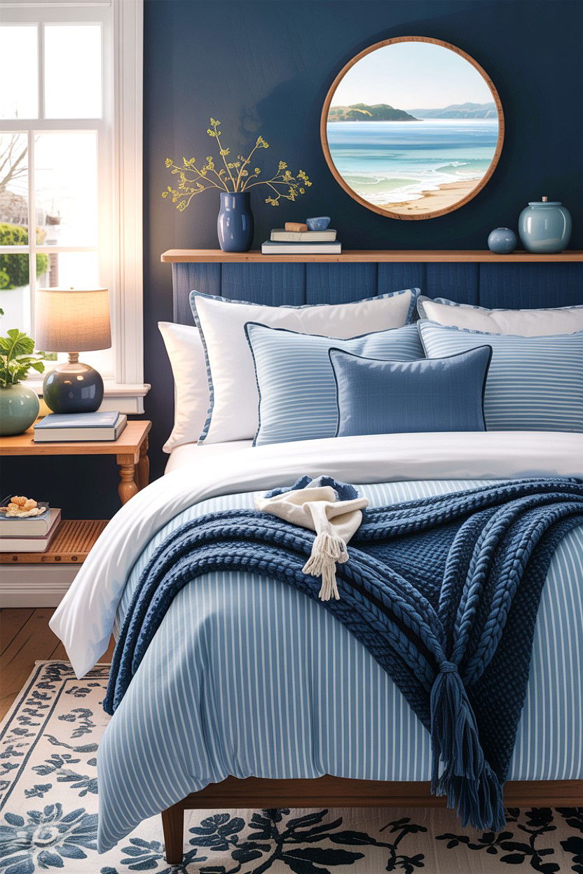Coastal Blue Bedding - 30 bedroom layered bedding ideas