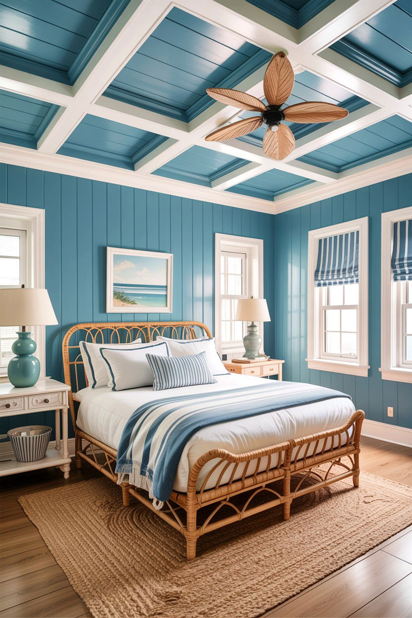 Coastal Blue Coffered Ceiling - 30 bedroom coffered ceiling designs